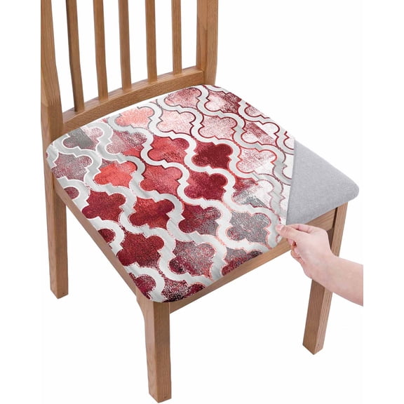 Red Morocco Chair Seat Covers for Dining Room Stretch Chair Seat Covers Set of 4, Rustic Country Smear Street Mottled Art Chair Seat Protector Cushion Slipcovers for Kitchen Restaurant Office