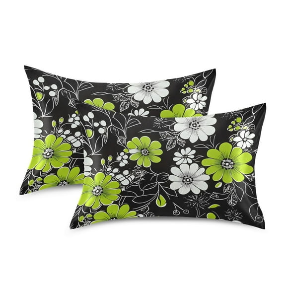 Yayeee Pillowcase Standard Size Set of 2 Satin Wrinkle Resistant Pillow Case, White Flower Pattern