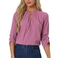 thumbnail image 1 of CURVOSPORT Camisa Elegante para Mujeres, Top de Oficina con Abertura Clave, Frente Plisado, Manga 3/4, Blusa de Chifón L Púrpura Ciruela, 1 of 6