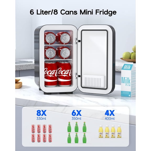 Fridge, 6 Liter Portable Thermoelectric Cooler & Warmer for Bedroom, Car, Office & Dorm, 110V  Black