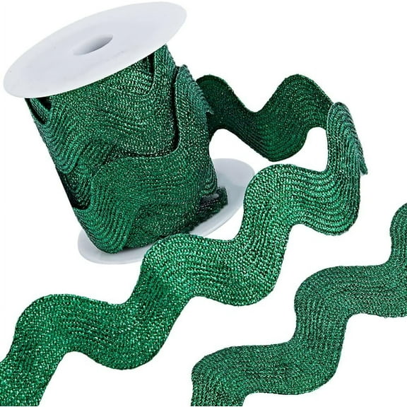 1 Roll 1 inch(25mm) Glitter RIC Rac Trim Ribbon Metallic 5 Yards Rick Rack Wave Sewing Bending Fringe Trim Woven Fabric for Sewing Flower Making Wedding Dress Lace Ribbon Green