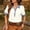 Beige, variant on Women's Colorblock Short Sleeve Button-Down Top with Linen Denim Contrast Collar