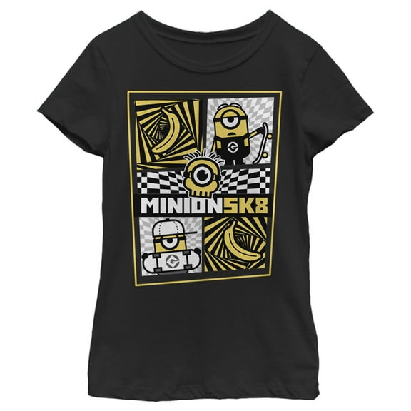 Girl's Despicable Me Minions Sk8 Or Die Graphic Tee Black Small