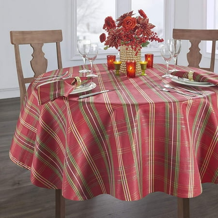 

Shimmering Plaid Metallic Christmas Fabric Tablecloth by Glitter Xmas Weave Holiday Cloth Tablecloth 70 Inch Round