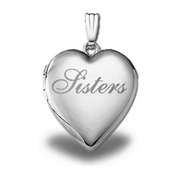 Picturesongold.Com Sterling Silver "Sisters" Heart Locket Necklace Pendants - 3/4 inch x 3/4 inch