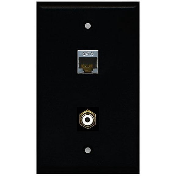 RiteAV - Black 1 Port RCA White 1 Port Shielded Cat6 Ethernet Wall Plate