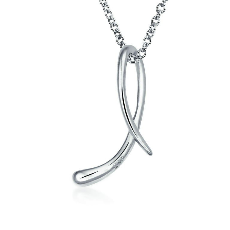 Letter L Alphabet Script Initial Pendant Necklace Sterling Silver