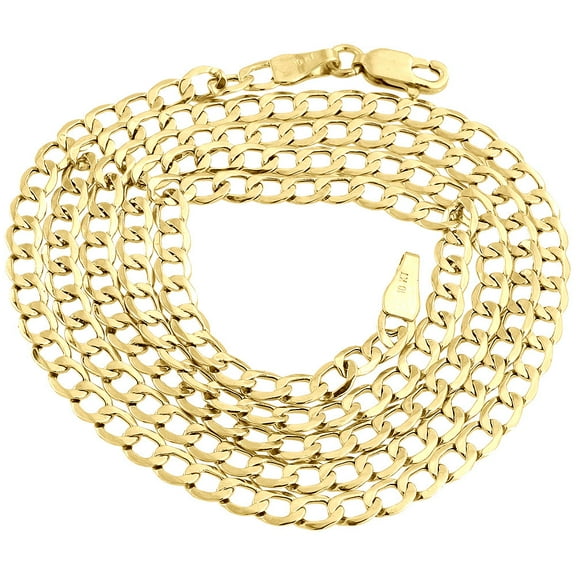 Mens or Ladies 10K Yellow Gold Flat Curb Cuban Chain 3.25mm Necklace 24 Inch