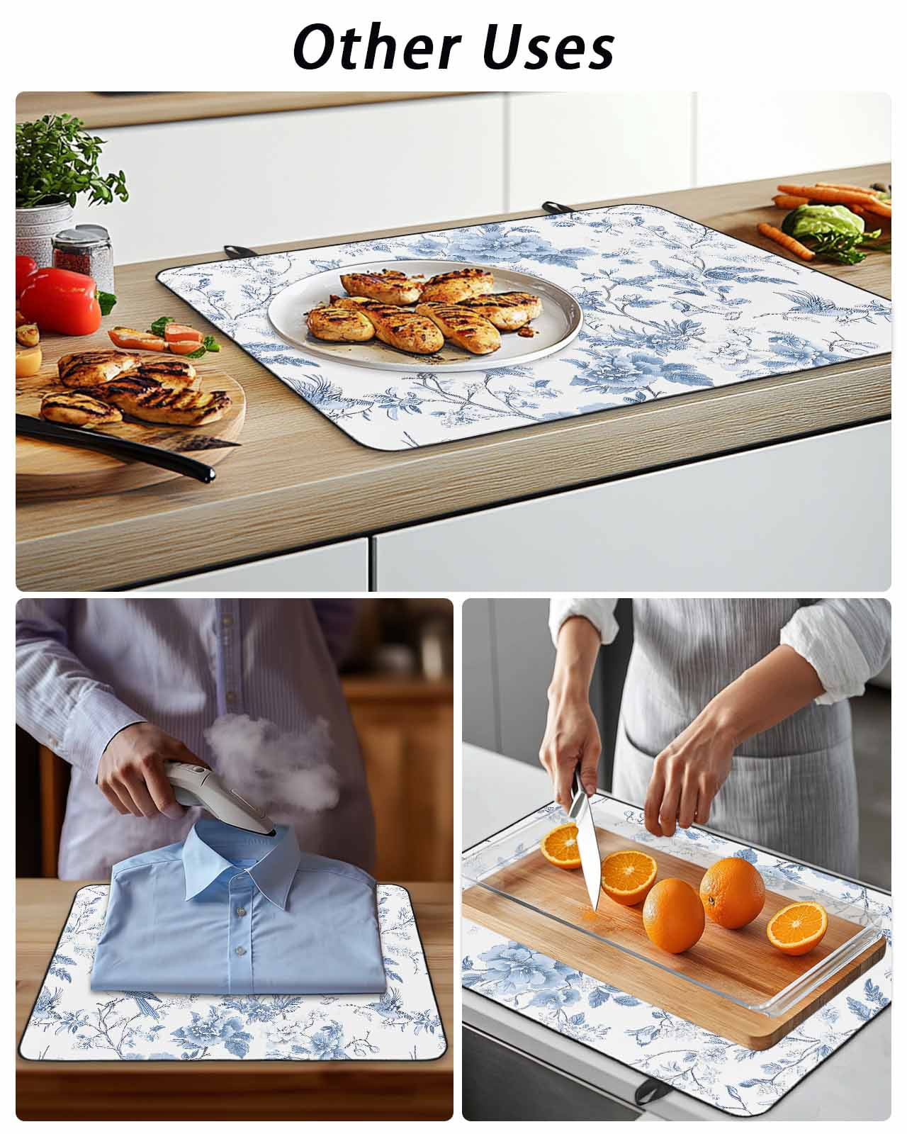 Stove Top Covers for Electric Stove, White Blue Spring Floral Glass Stovetop Cover Protector, Summer Birds Botanical Induction Cooktop Protector Oven Mat for Kitchen Countertop 24"x21"