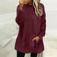 thumbnail image 2 of KIHOUT Spring Winter Womens Tops Round-Neck Plush Loose Solid Color with Pocket Warm Long Sleeve Blouse Tops, 2 of 6