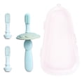 thumbnail image 1 of Cepillado de entrenamiento con cepillo de dientes de silicona para bebés - azul claro + 2 cabezales + caja, 1 of 4
