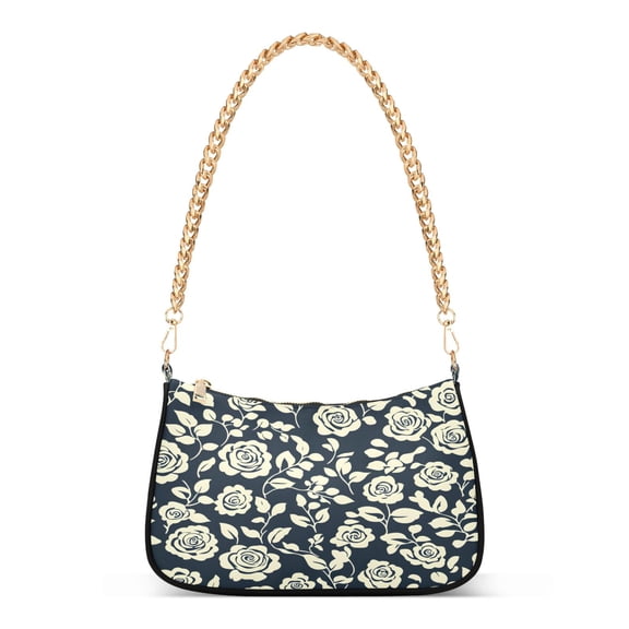 Ryvnso Peony Flowers on Black Womens Chain Shoulder Bag Tote Handbags Clutch Hobo Purse with Zipper for Travel