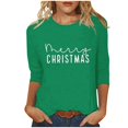 thumbnail image 2 of Tops for Women Plus Size Christmas 3/4 Sleeve Printed Round Neck T-shirt Loose Shirt Green XL, 2 of 5