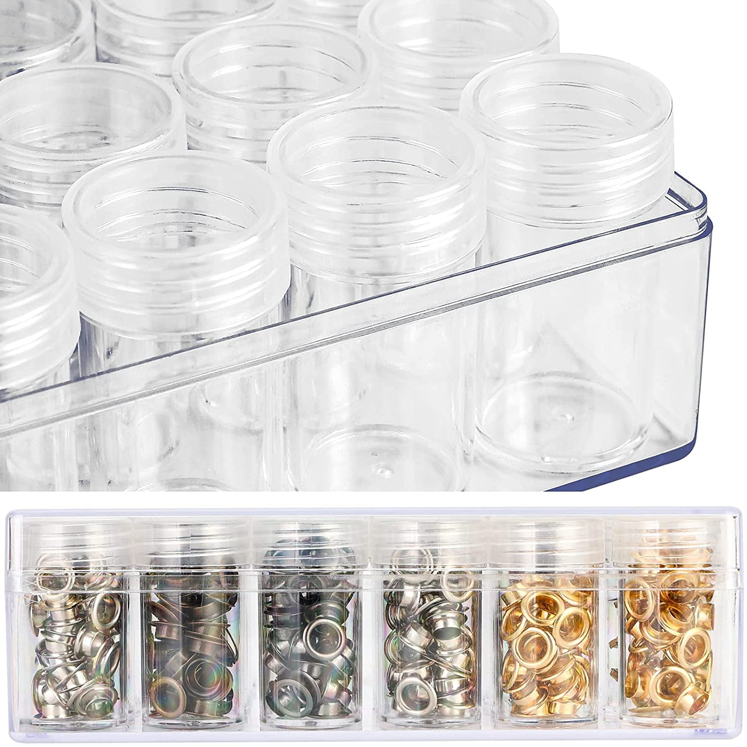 Embroidery Diamond Storage Box, 30PCS Big Clear Plastic Bead Containers with Silicone Funnel for Jewelry Painting DIY Art Craft Rhinestones Sewing Cosmetic Nail Glitter Powder