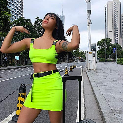 Sexy Buckle Tank Crop Top Mini Skirt 