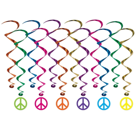 Multicolor Peace Sign Hanging Swirls (12 Pcs) - 1 Pack