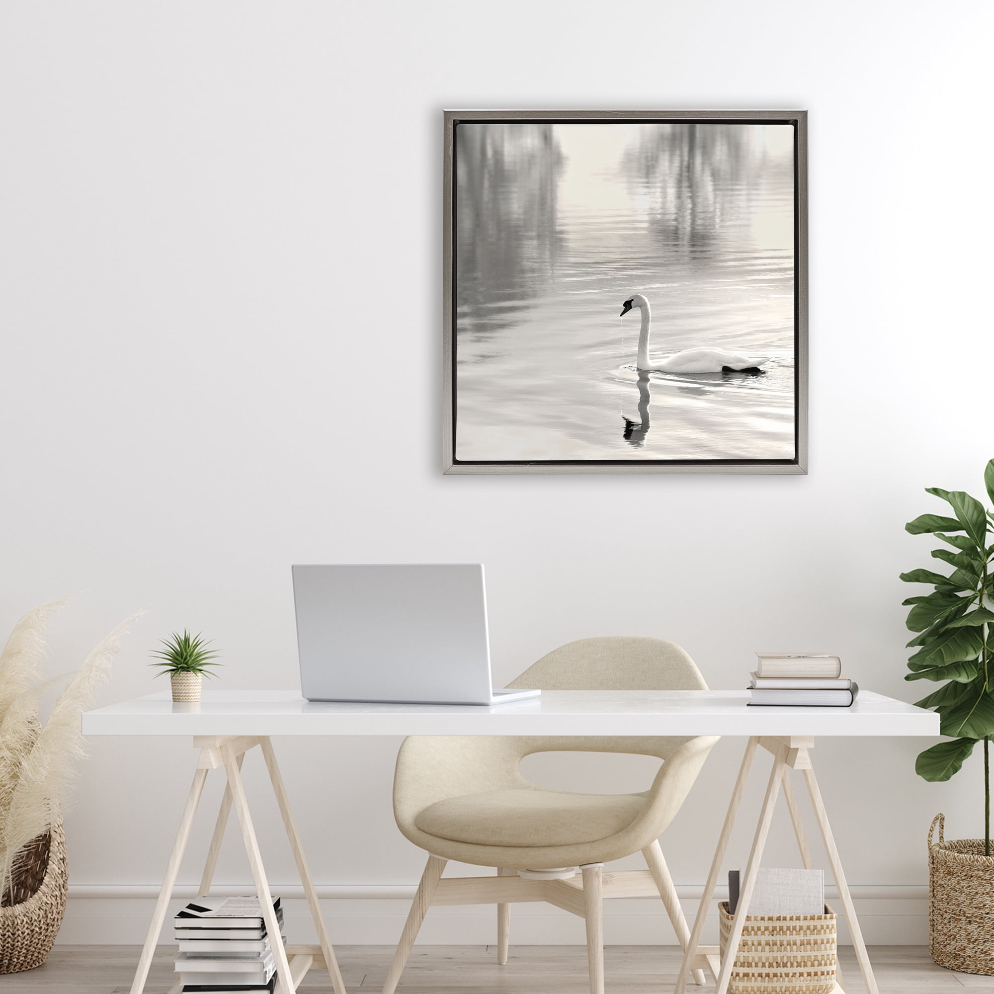 Stupell Industries Morning Sunlit Swan Gray Framed Floater Canvas Wall Art, design by Nicholas Bell