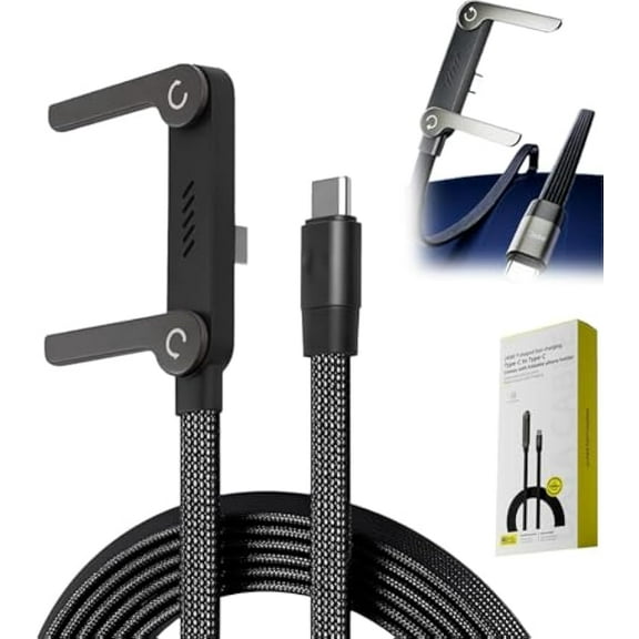 Invisible Holder Charger Cable with Stand, Invisible Phone Holder Charger Cable, 240W Braided Fast Charge Cable, with Folding Phone Stand, for Smartphones Tablets