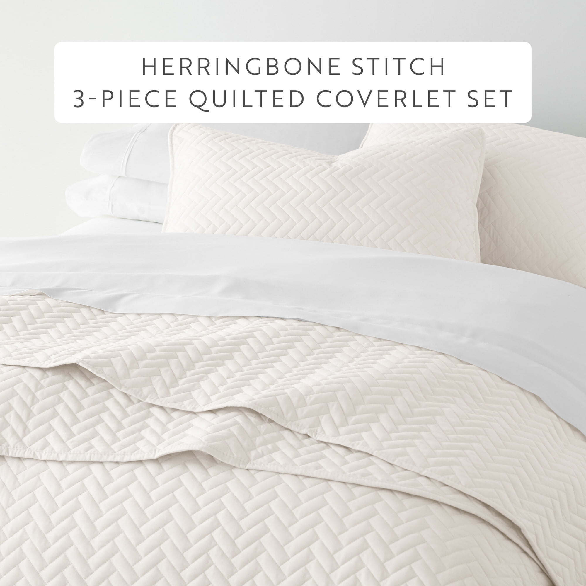 Noble Linens Ivory Herring Pattern Quilted Coverlet, King / CalKing