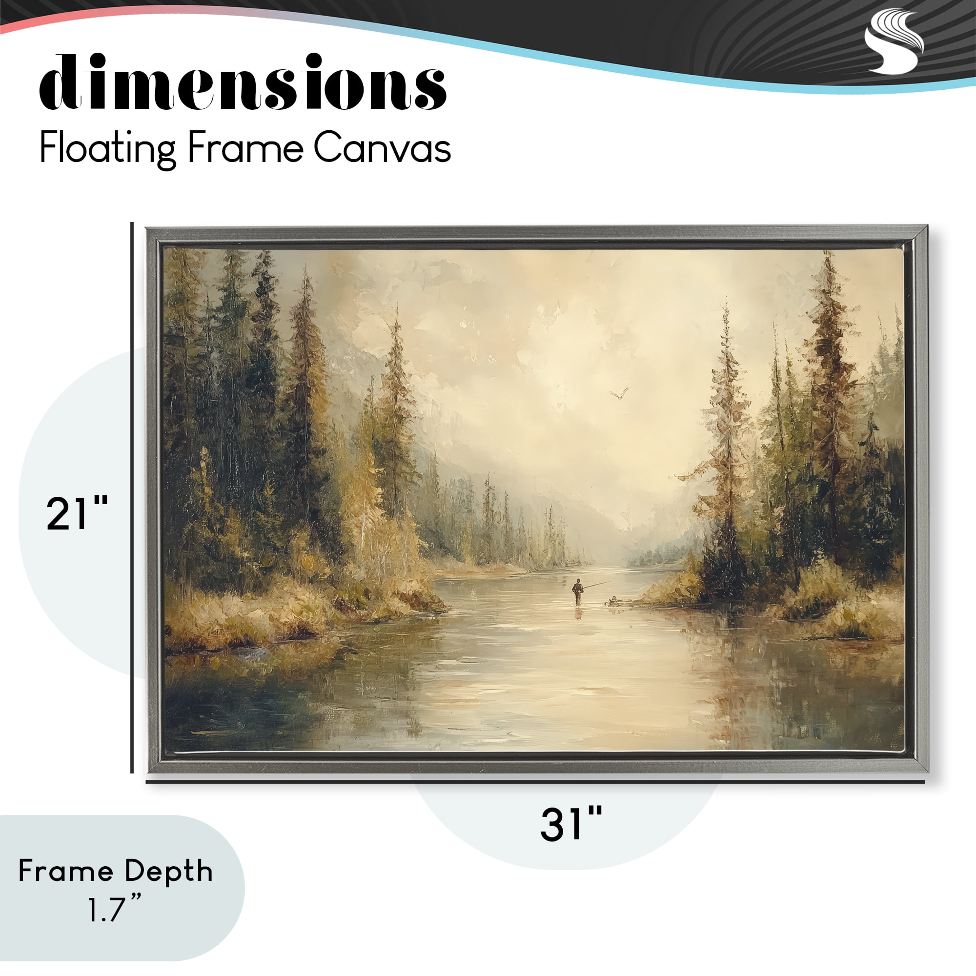 Stupell Industries Fly Fisher at Misty River Gray Framed Floater Canvas Wall Art, design by Petal Prints Design