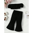 thumbnail image 3 of Bagilaanoe 2pcs Little Girls Long Pants Set Off Shoulder Short Sleeve Crop Tops + Wide Leg Trousers 2T 3T 4T 5T 6T 7T Kids Casual Outfits, 3 of 7