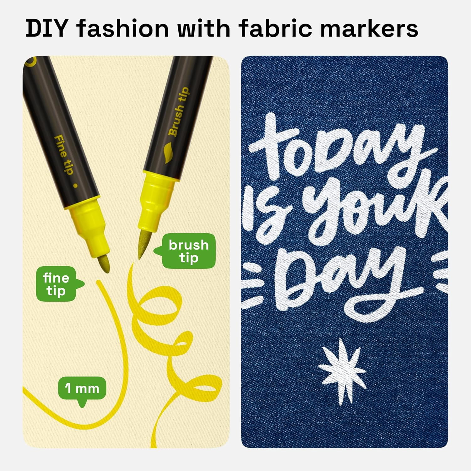 JJEAN-36 Dual-Tip Fabric Markers - Fabric Decorating Kit - Permanent for Clothes - No Bleed Pens for T-Shirts, Bags, Textile, Canvas, and More (Brush Tip and Fine Tip)