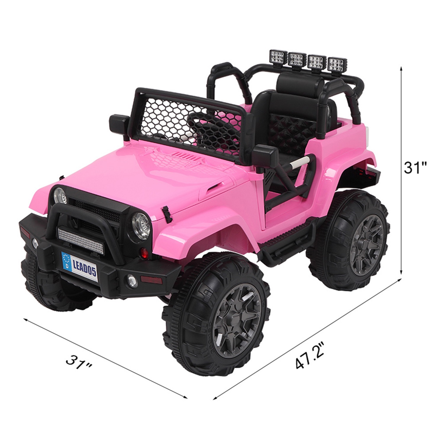 CIPACHO Dual Drive 12V Kids Ride On Truck Car Toy with Parent Remote Control, Spring Suspension, LED Lights, Pink