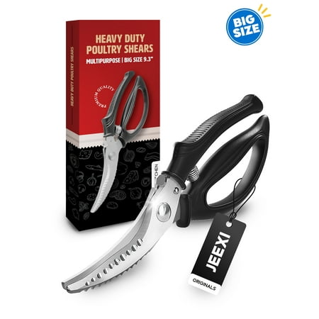Jeexi Heavy Duty Poultry Shears - Stainless Steel Kitchen Scissors for Cutting Chicken Bones  Poultry  Game  Meat - Chopping Vegetable - Spring Loaded