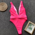 thumbnail image 7 of Sngxgn Women V Neck Swimsuits Tummy Control Ruched Swimwear Halter Bathing Suit(Hot Pink,M), 7 of 7