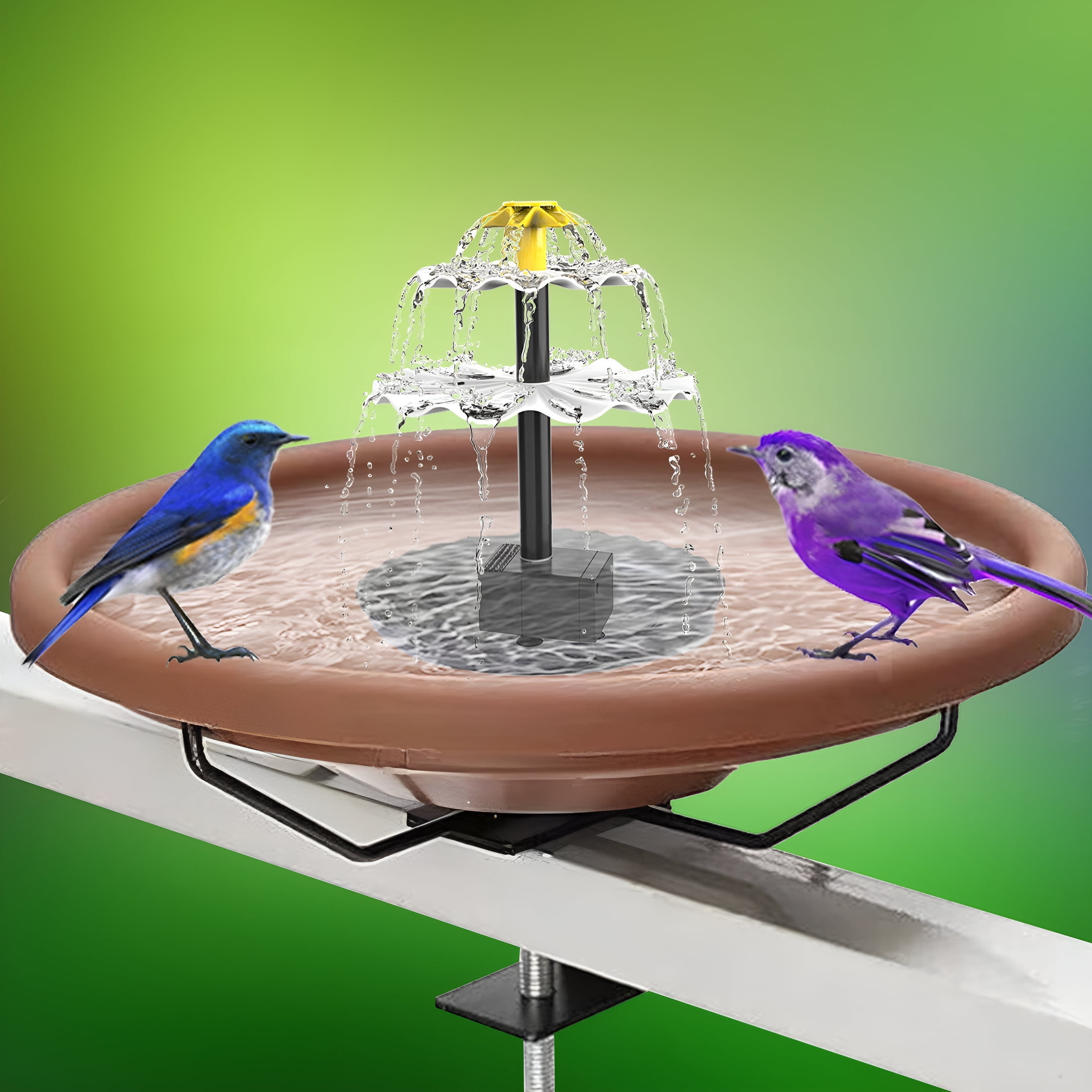 ACDANC 2026 New Decking Mounted Glass Bird Baths Bowl Spa with Adjustable Sturdy Steel Clamp and Solar Fountain Pump for Garden Patio Grass Yard Decks Railing Decoration