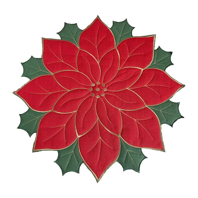 Mantel Individual navideño mayimx con bordado de flores Rojo 40cm