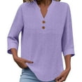 thumbnail image 4 of jobturf 3/4 Length Sleeve Womens Tops V Neck Button Down Henley Shirts Eyelet Embroidery Dressy Casual Tunic Basic Tees Blouses, 4 of 6