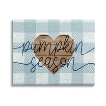 Stupell Industries Pumpkin Season Grain Pattern Heart Blue Checker Plaid, 30 x 24,Design by Daphne Polselli