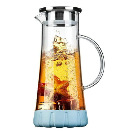 BOQO Glass Water Pitcher, 50 Oz Drip-Free Glass Pitcher with Lid, Glass Water Jug with Particular Coaster, Water Carafe, Juice Pitcher, Water Jar For Homemade Beverage/Ice Tea/Milk/Coffee/