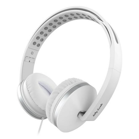 Corded Phone Volume Control On Ear Headphones with Mic, Jelly Comb Foldable Corded Headphones Wired Headsets with Microphone, Volume Control for Cell Phone, Tablet, PC, Laptop, MP3/4, Video Game (White) ()