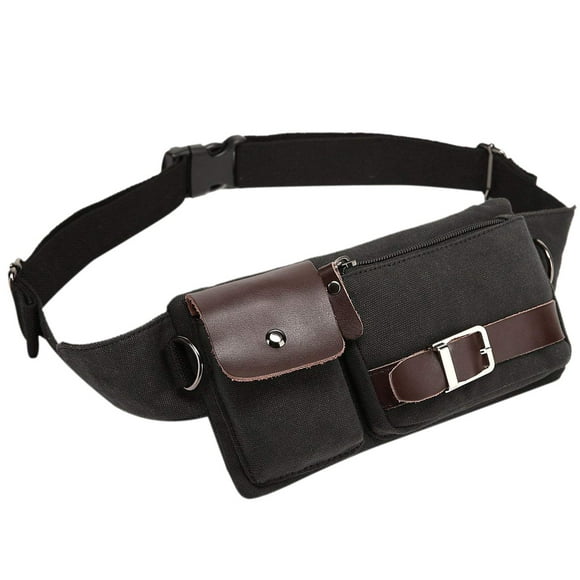 BAOSHA YB-01 Sac de Taille Vintage pour Hommes Sac de Taille Sport Sac Banane Sécurité Argent Sac de Jour Ceinture de Hanche Sac Banane Noir