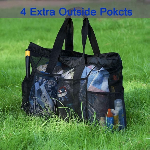 Extra Large Beach Bag, XL Mesh Tote with Zipper and Pockets  display picture 1