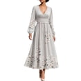 thumbnail image 3 of Women's Fall Floral Printed Maxi Dress V Neck Lantern Long Sleeve Boho Dresses for Wedding Guest Beach Vacation, 3 of 6