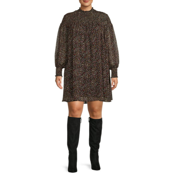 Terra & Sky Women's Plus Size Smocked Midi Dress - Walmart.com