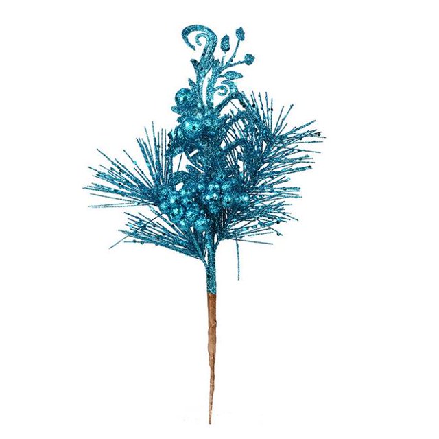 Vickerman L185512 10 Po. Turquoise Berry Glitter Leaf Pick, 12 par Sac - Lot de 40