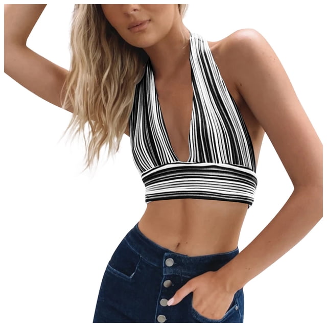 Pompotops Débardeur Sexy Sans Manches Dos Nu Col en V Profond pour Femmes