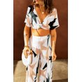 thumbnail image 3 of ABPHQTO Conjunto de top corto con estampado tropical y pantalones acampanados de pierna ancha para mujer, 3 of 5