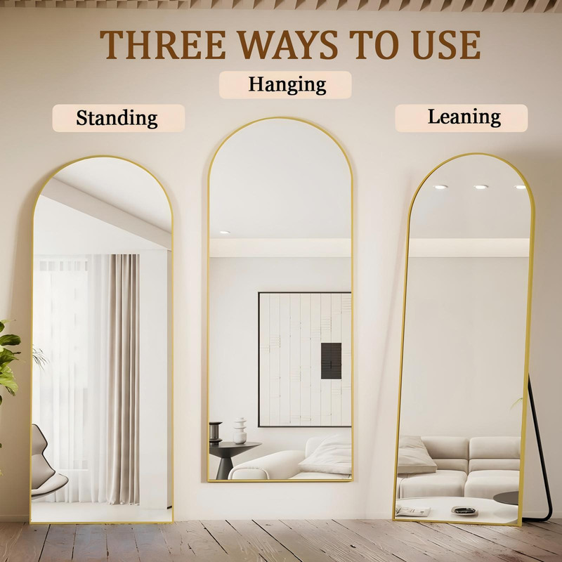 Mirrasia 21"x64" Arched Full Length Mirror Standing or Leaning Mirror,Gold