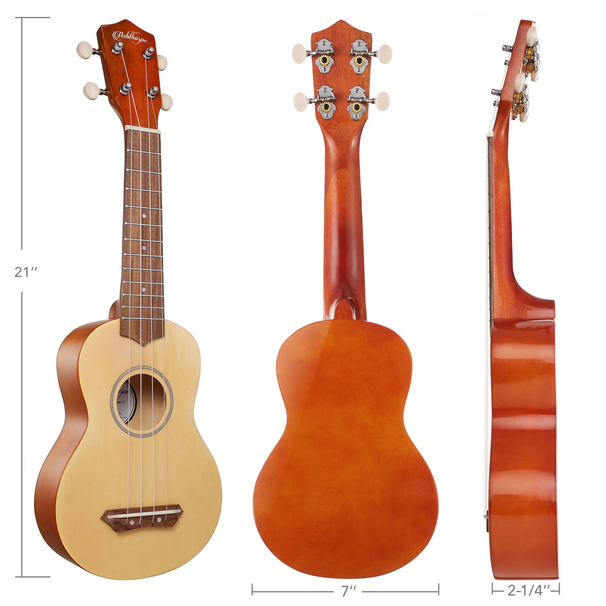 Ashthorpe Soprano Ukulele for Beginners, 21-inch Uke Bundle Kit for Kids - Two-Tone