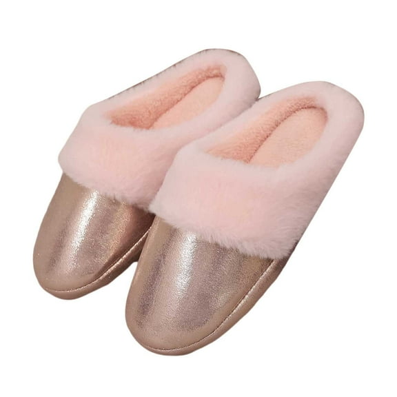 Fuzzy Slippers For Women Cozy Slippers Fall Winter Leather Indoor Thickened Warm Slippers Couples Soft Bottom Comfort Warm Cozy Winter House Slippers Bedroom Indoor House Shoes