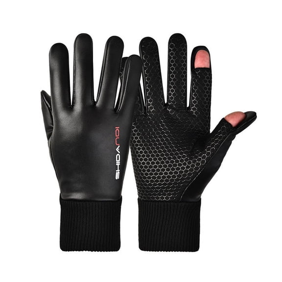 Warm Gloves Men's Autumn And Winter Waterproof Riding Gloves Fingertip Flip Leather Gloves Non-slip Outdoor Tie Mouth Plus Velvet Windproof flip cover