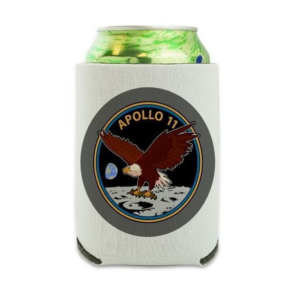 NASA Apollo 11 50th Anniversary Patch with Eagle on The Moon Can Cooler - Drink Sleeve Hugger Collapsible Insulator - Beverage Insulated Holder