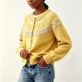 thumbnail image 5 of Sweater for Women Crew Neck Button Down Cardigan Fair Isle Knit Long Sleeve Relaxed Fit Casual Fall Pullover, 5 of 5