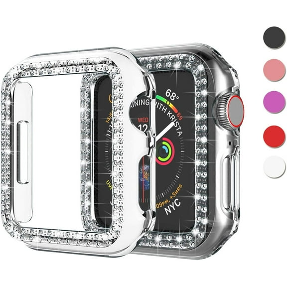KOMI Bling Case Compatible For Apple Watch 38mm 40mm 42mm 44mm, Crystal Diamond Apple Watch Protector Case Slim PC Anti-Scratch Bumper Frame Protective Cover For iWatch Series SE/6/5/4/3/2/1 Clear