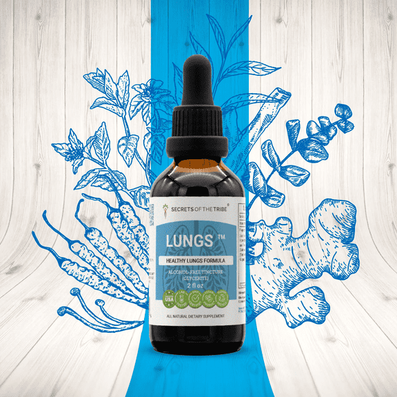 Secrets Of The Tribe Lungs Blend Tincture Dietary Supplement, Natural Extract, Made from Osha, Peppermint, Eucalyptus, Lungwort, Cordyceps, Ginger, Licorice 2 oz